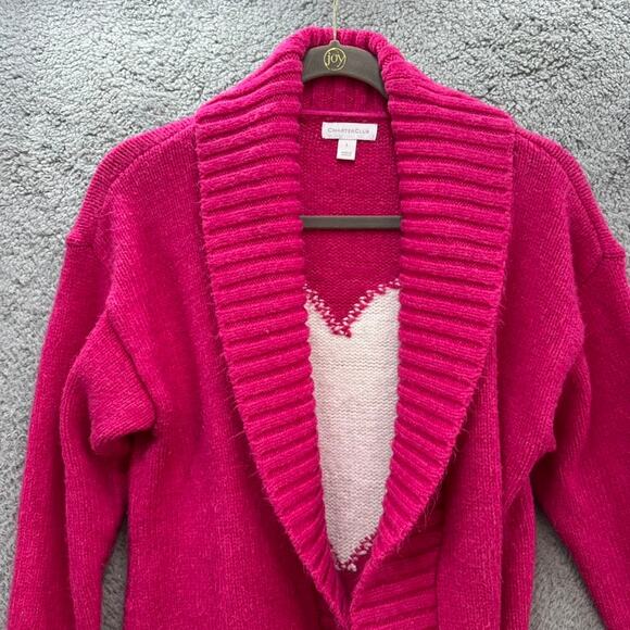 Charter Club Large Pink Open Front Cardigan White Heart on Back Fun Casual Cozy - Picture 10 of 10